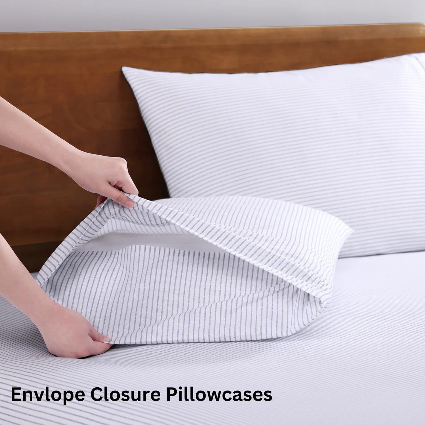 LANE LINEN 100% Organic Cotton Printed King Size Sheets Set, Soft & Comfy Fully Elasticized Percale Low Pilling Machine Washable All Season Printed Oeko-Tex Cotton King Sheets- Ticking Stripe