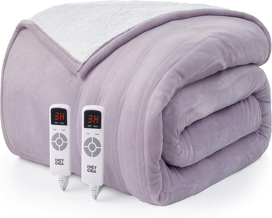 EHEYCIGA Heated Blanket Electric Blanket Queen Size - Heating Blanket with 9 Heating Levels & 10 Hours Auto Off, Soft Cozy Sherpa Washable Dual Control Blanket with Fast Heating, 84 x 90 Inches