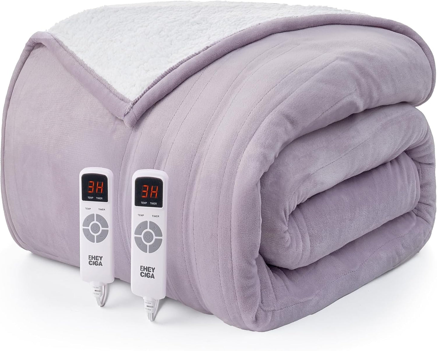EHEYCIGA Heated Blanket Electric Blanket King Size - Heating Blanket with 9 Heating Levels & 10 Hours Auto Off, Soft Cozy Sherpa Washable Dual Control Blanket with Fast Heating, 90 x 100 Inches