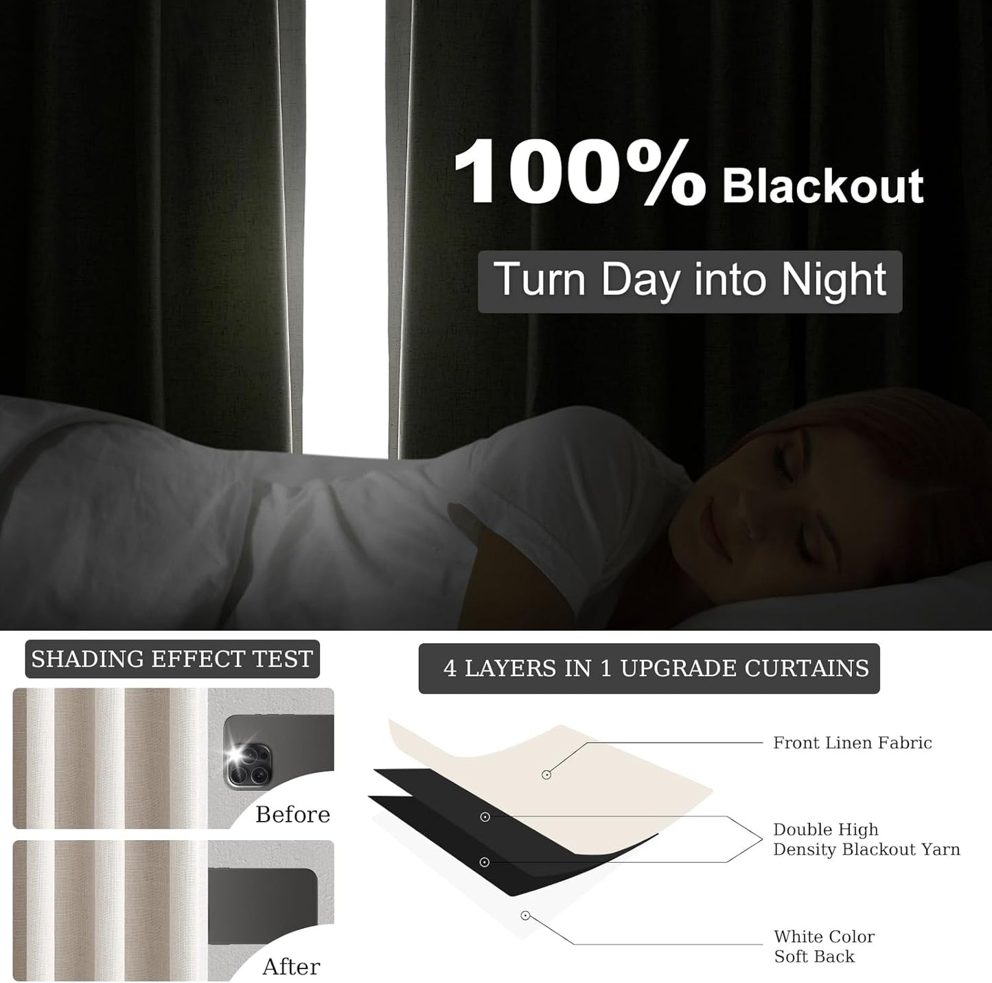 Topfinel 90 Inches Long Full Blackout Linen Curtains for Bedroom, Oatmeal Pinch Pleated Sound Block Curtains, Beige Decorative Elegant Farmhouse Lined Drapes 2 Panels Set for Living Room Sliding Door