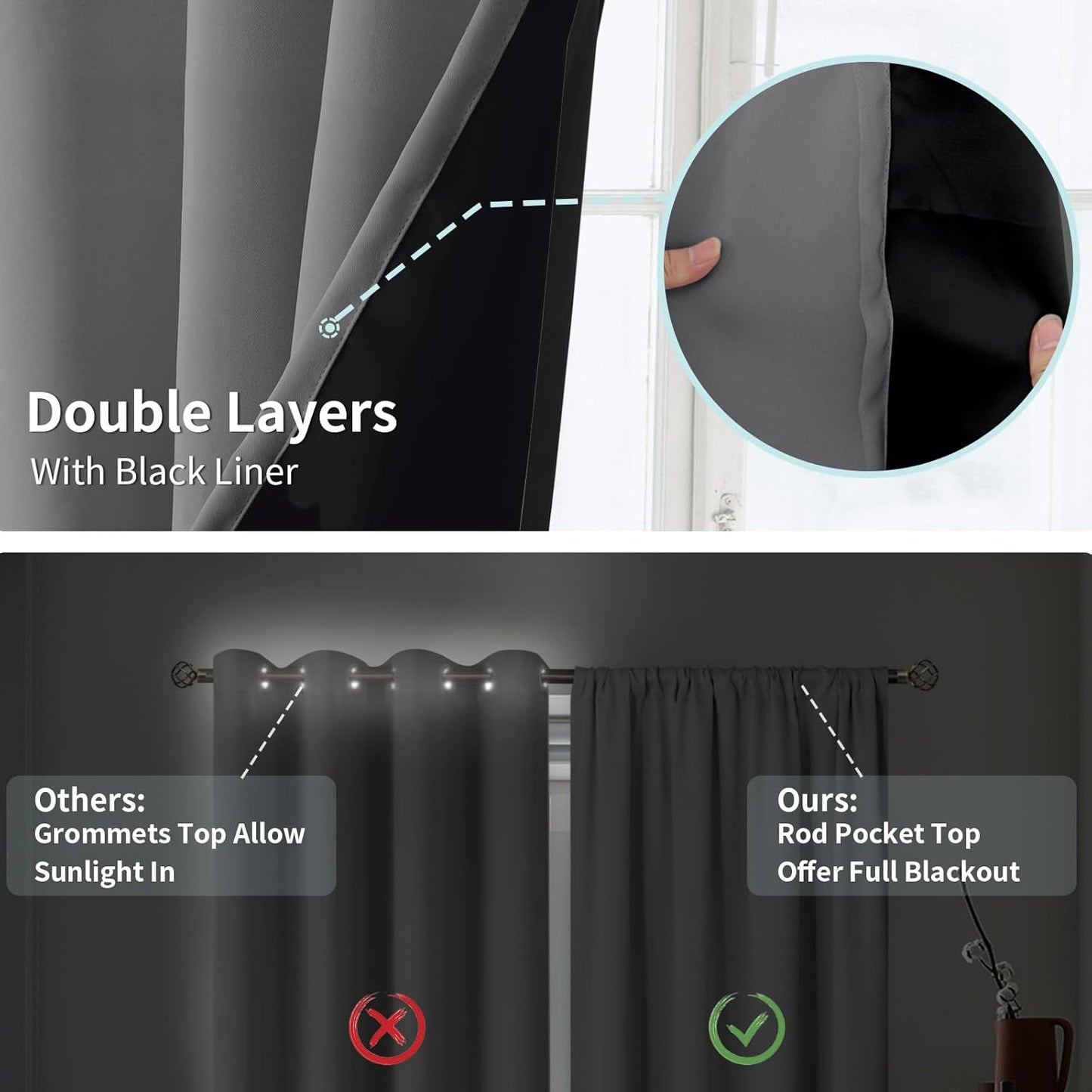BGment 100% Blackout Curtains for Bedroom 63 Inch Length 2 Panels, Thermal Insulated Room Darkening Curtains Rod Pocket Soundproof Bedroom Living Room Window Curtains, Dove Grey, Each 52 Inch Wide