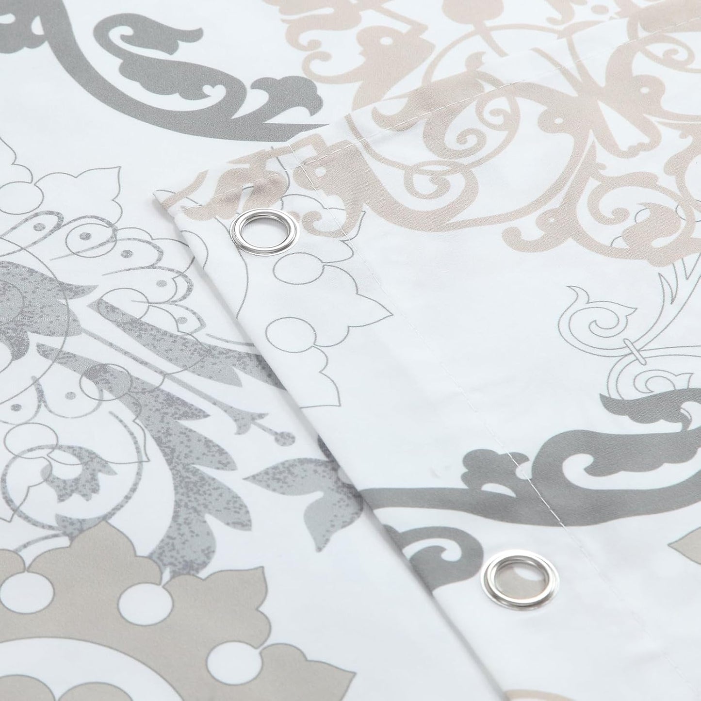 Extra Wide Fabric Shower Curtain, White Beige Gray Boho Damask Print Wrap Around Shower Curtains for Bathroom Clawfoot Tubs, 108" W x 72" H