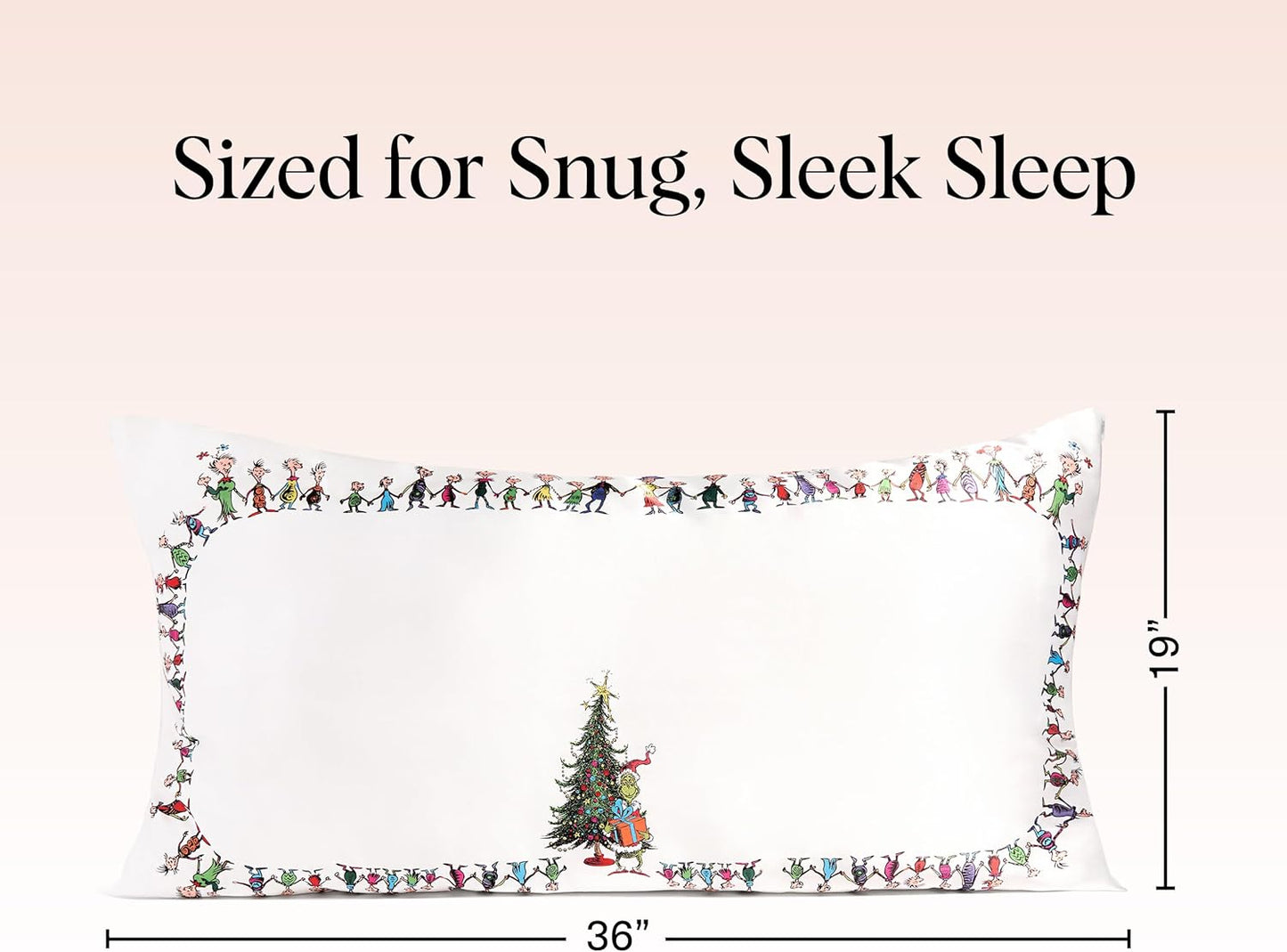 The Grinch x Kitsch Satin Pillowcase with Zipper for Hair & Skin - Softer Than Silk Pillow Cases, Smooth Cooling Pillow Cover, Wrinkle-Free, Machine Washable, King Size (19x36) - Who-Ville