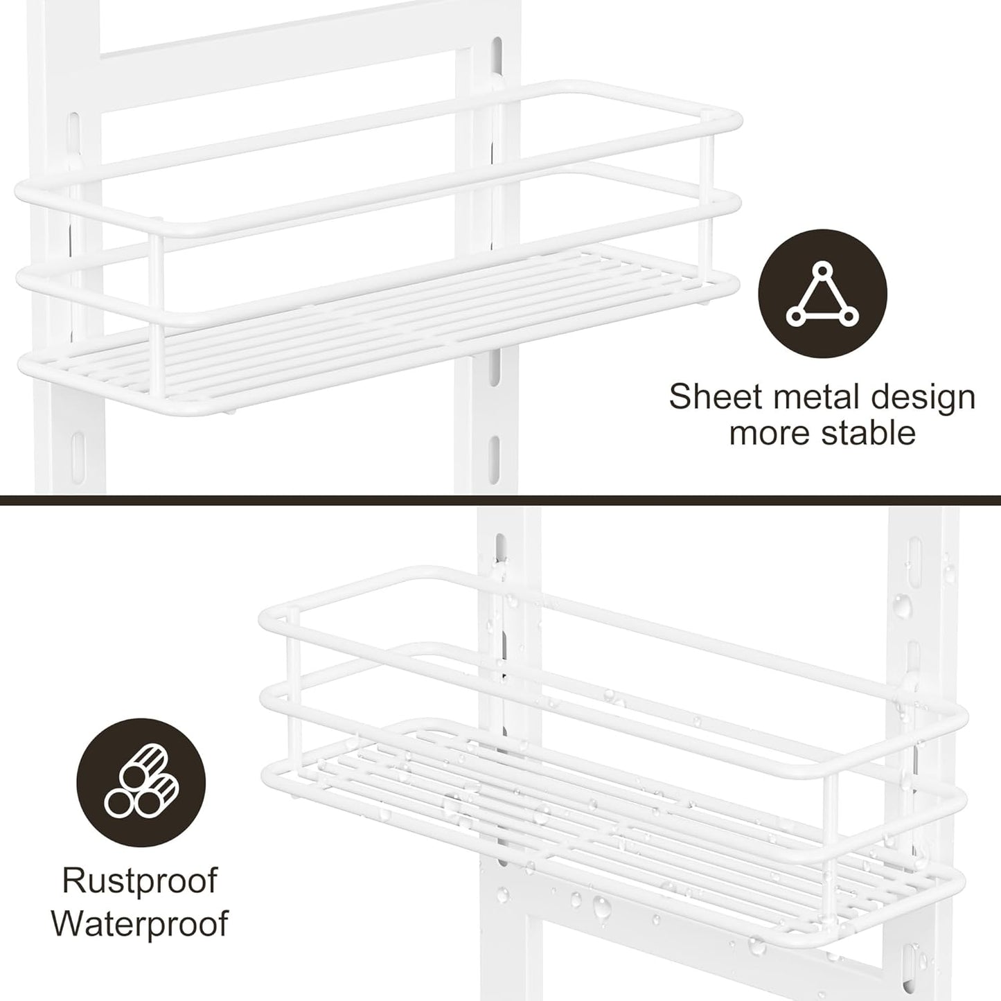 Orimade Adjustable Anti-slip Shower Caddy over Shower Head, Rustproof Bathroom Hanging Shower Organizer with 2 Hooks for Razor, No Drilling Shelves Storage Rack 2 Tier, White