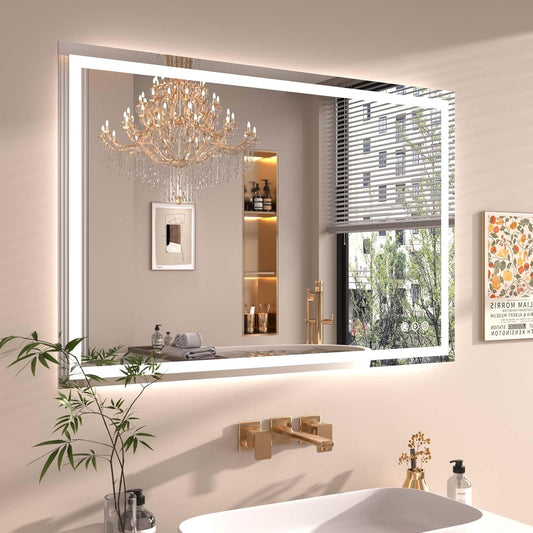 48"X30" LED Bathroom Mirror with Front Lights and Backlit, Anti-Fog, Dimmable, Shatter-Proof Tempered Glass, Lighted Bathroom Vanity Mirror for Wall with 3 Colors, Memory Function