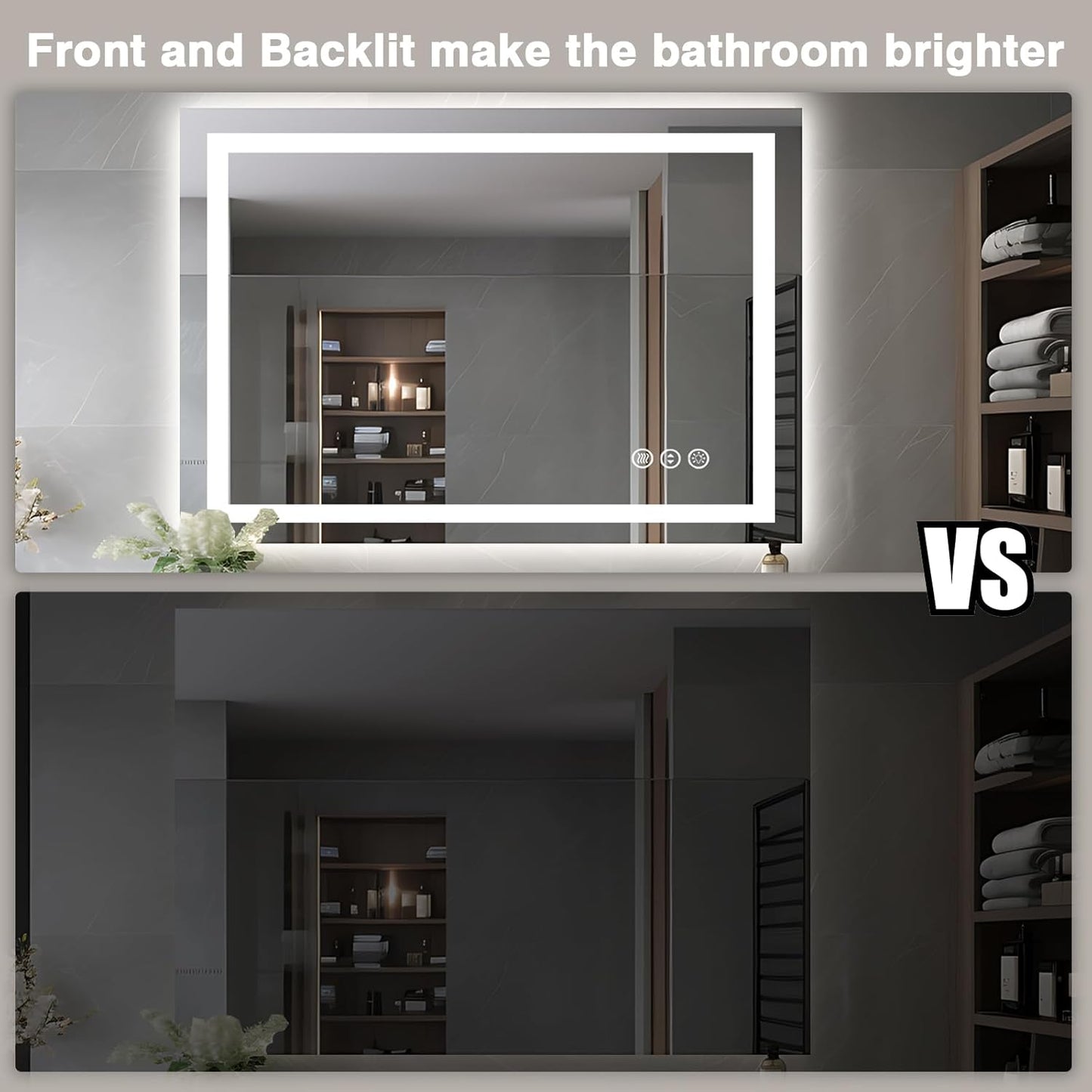 44"x32" Bathroom Mirror with LED Lights, Front & Backlit, Anti-Fog, Dimmable, Waterproof & Corrosion Proof (Horizontal/Vertical)
