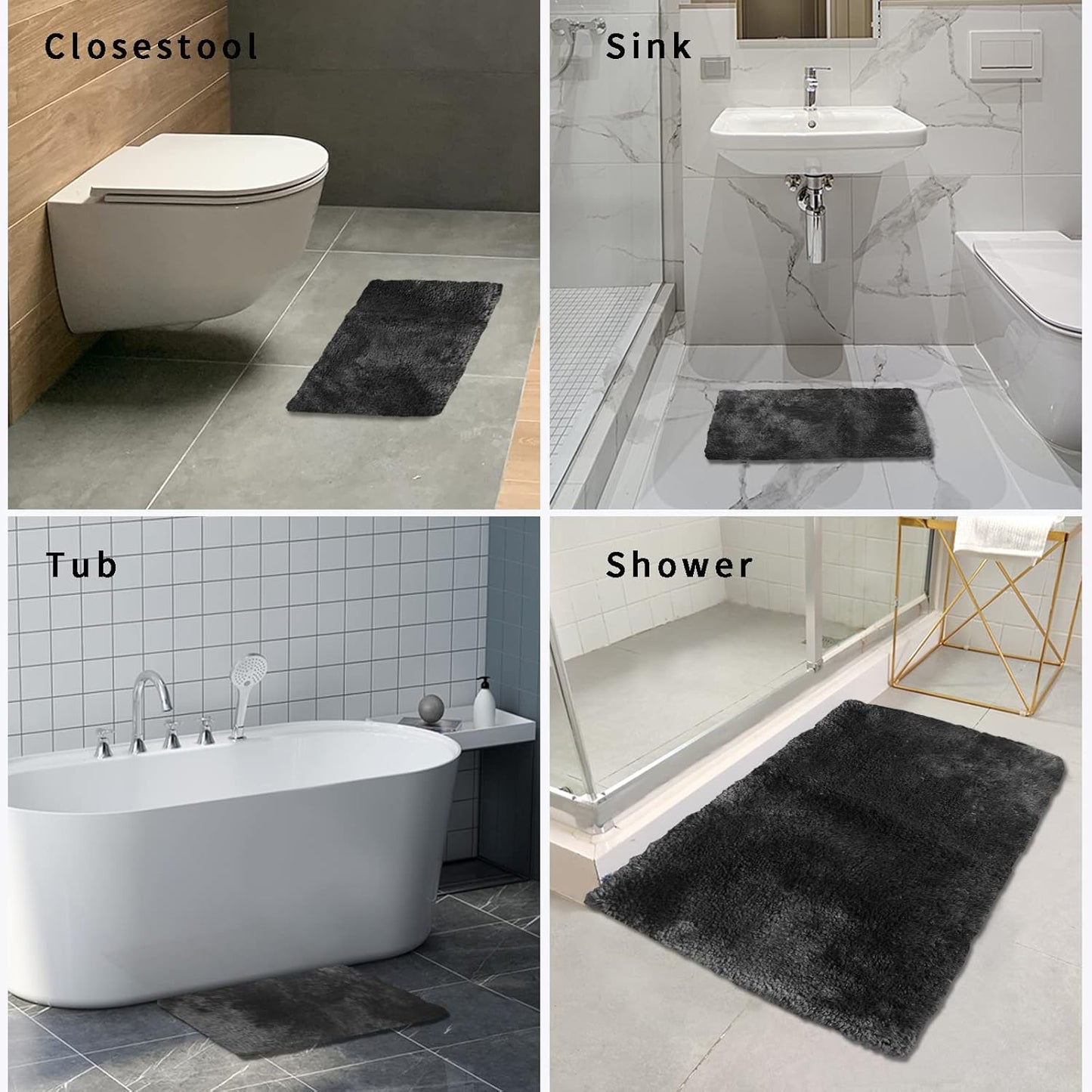 FIFU Bathroom Rugs 24" W x 36" L, Bath Mat for Bathroom, Bedroom, Laundry Room & Kitchen, Non-Slip Rubber Latex Backing, Extra Soft and Absorbent Microfiber Carpet, Machine Washable Rug, Black