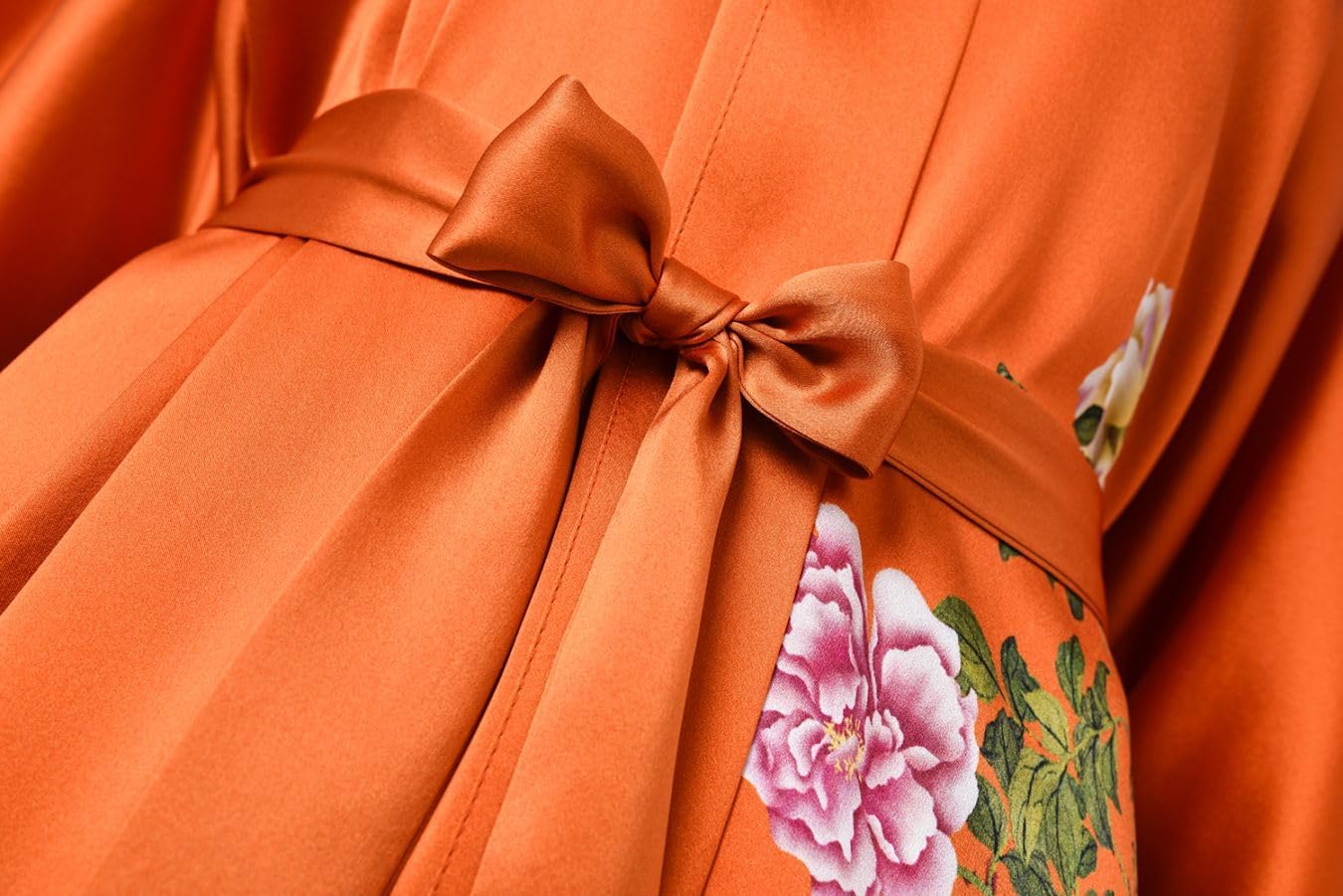 Women's Silk Kimono Robe Long Bathrobe Nightgown 100% Mulberry Silk for Women - Classic Floral Pattern