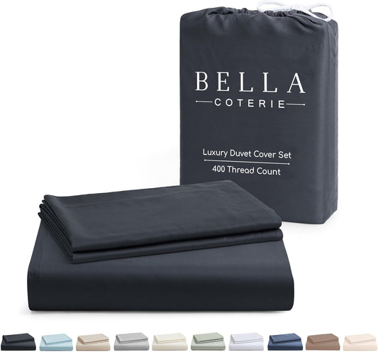 Bella Coterie Luxury Bamboo Viscose Queen Size Duvet Cover Set | 100% Organically Grown | Corner Ties | Ultra Soft | Cooling | Two Pillow Shams | 90 x 94 | No Insert [Charcoal Grey]