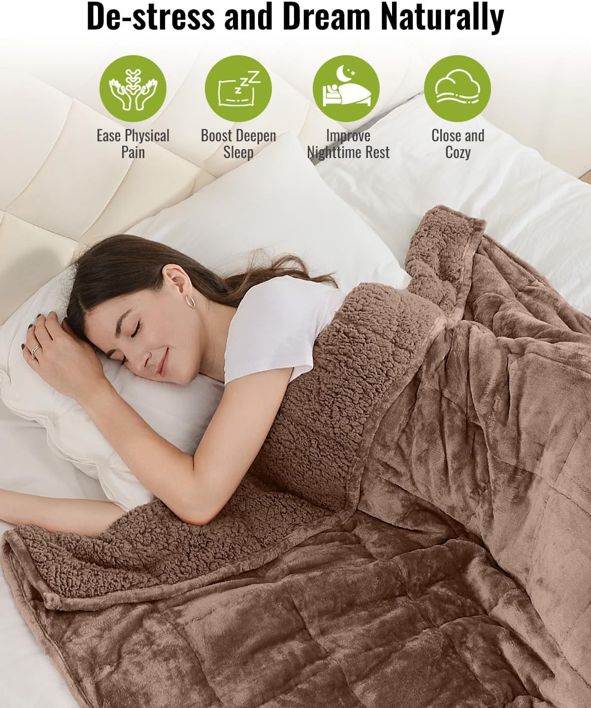 Uttermara Weighted Blanket Queen Size 15lbs 60x80 inches with Soft Plush Fleece, Cozy Warm Sherpa Snuggle Thick Heavy Blanket Great for Sleep and Calming, Brown