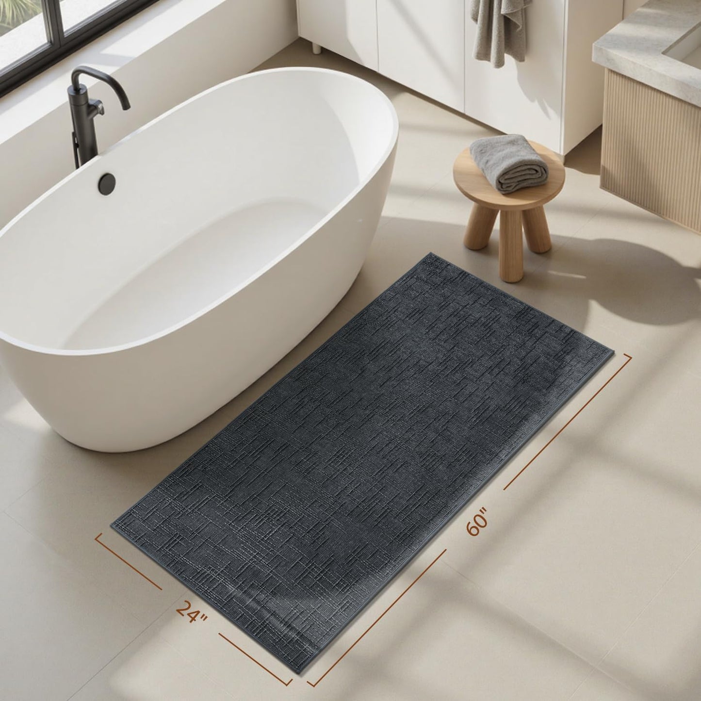 AMOAMI Bath Mat Non Slip Super Absorbent Quick Dry Bath Mats for Bathroom Floor Rubber Backing Washable Bathroom Rugs Modern Woven Jacquard Mat, Beside Tub Bath Rugs, 2' x 5', Darkgrey
