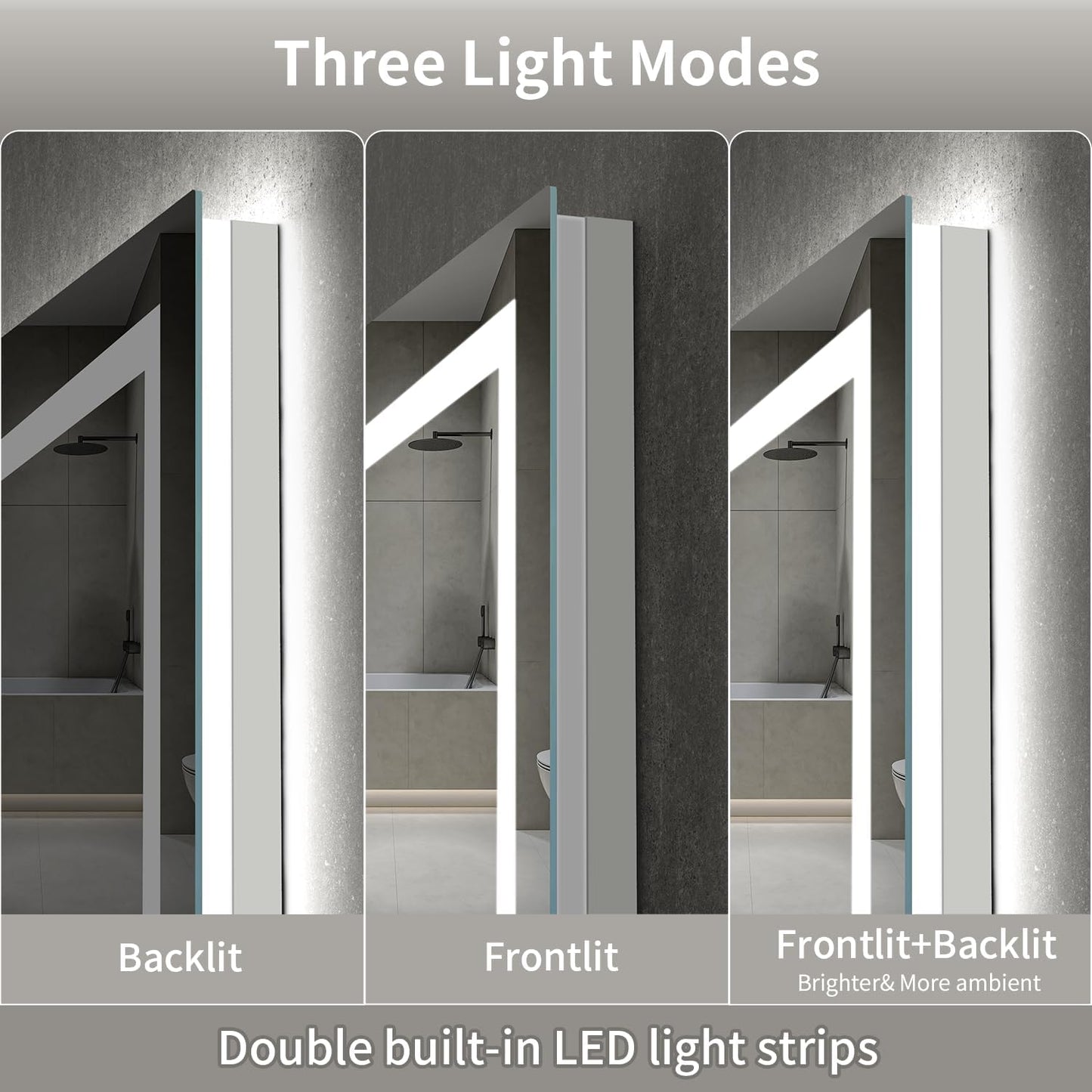 LED Mirror for Bathroom, 60x30 Inch Backlit + Front Lighted Bathroom Vanity Mirror with Lights for Wall, Double Light Strips, 3 Colors, Shatter-Proof, Anti-Fog and Brightness Memory