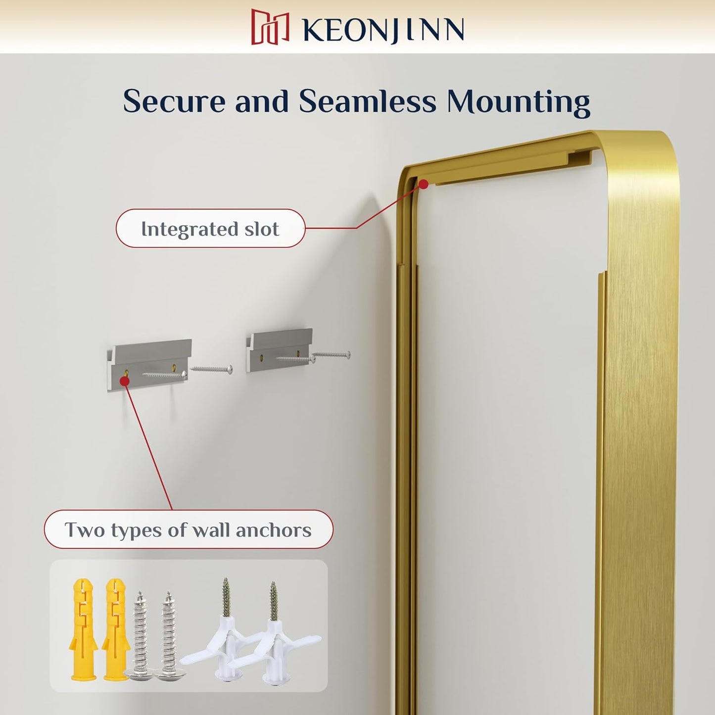 Keonjinn Brushed Gold Bathroom Mirror 48 x 30 Inch Large Rounded Rectangle Vanity Mirror, Brass Gold Wall Mirror with Shatterproof HD Tempered Glass, Decorative Gold Framed Mirror(Horizontal/Vertical)