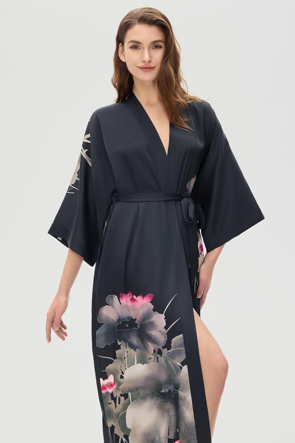 PRODESIGN Kimono Robe for Women - Long Satin Sleepwear Silky Kimono Cover-Up Nightgown Japanese Bathrobe Loungewear Blouse