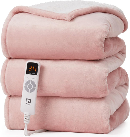 EHEYCIGA Heated Blanket Electric Blanket Twin - Heating Blanket with 5 Heating Levels & 10 Hours Auto Off, Soft Cozy Sherpa Washable Blanket with Fast Heating, 62 x 84 Inches, Pink