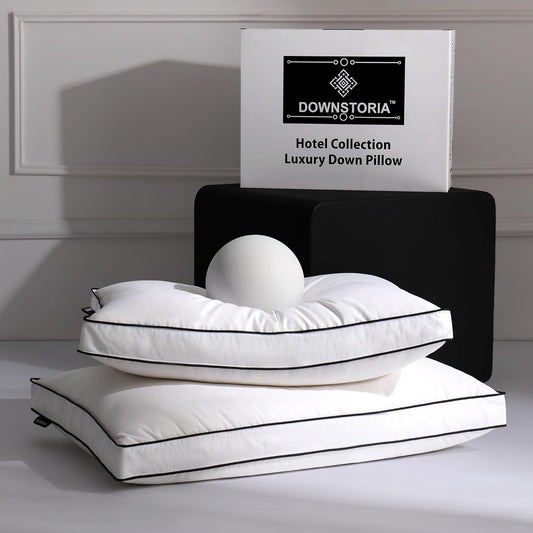 Feather Down Pillows Standard Size Set of 2 with Gusset, Luxury Hotel Collection Bed Pillow 2 Pack, Down Surrounded Gusseted Pillows for Sleeping, Fluffy for Side, Back Sleepers 20x26 in.