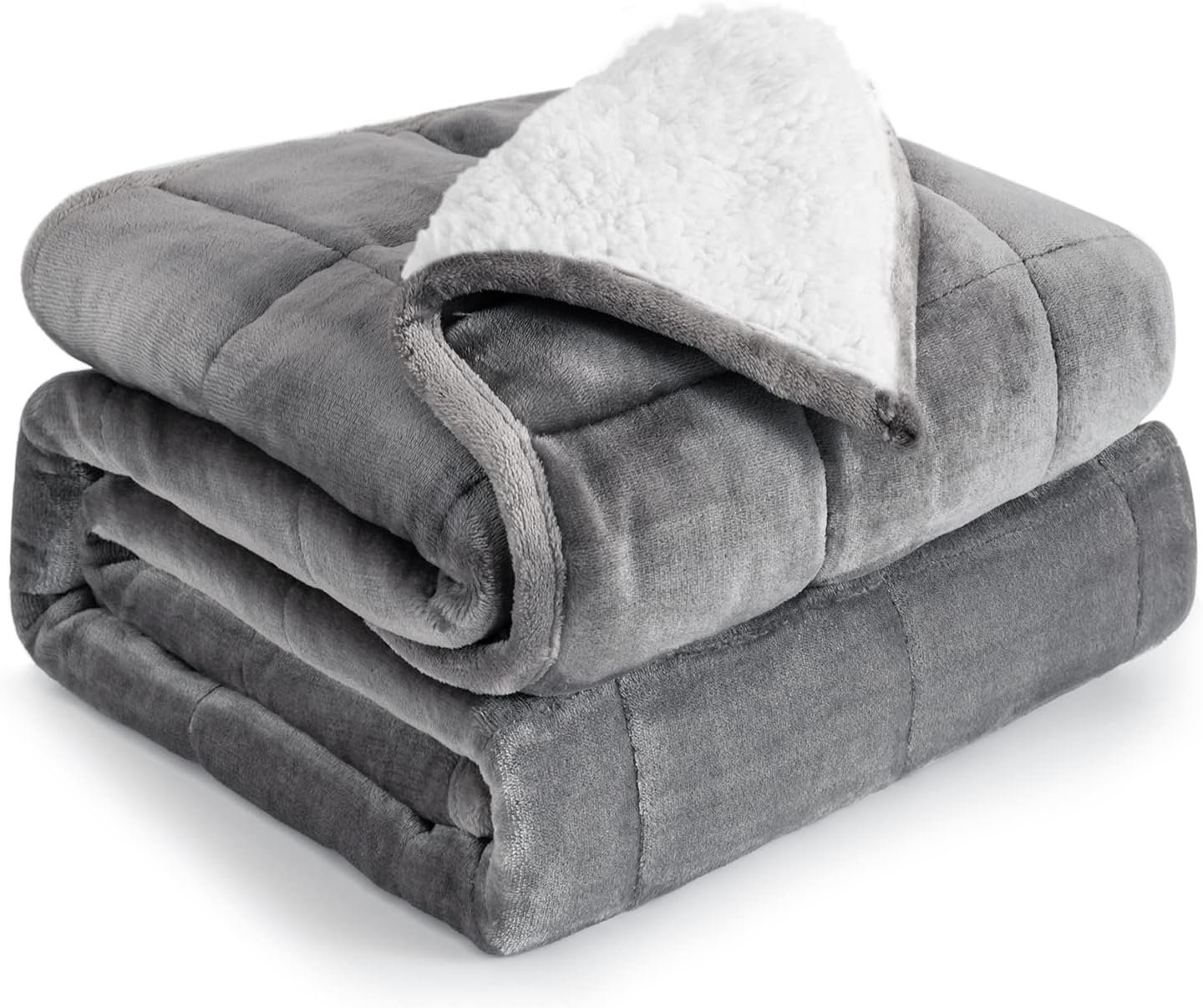 Cottonblue Sherpa Fleece Weighted Blanket 12lbs, Flannel Cozy Plush Bed Throw, Fuzzy Sherpa Flannel Bedding Blankets Throw, Minky Soft Blankets for Sofa Bed, 48 x 72 inches, White Grey