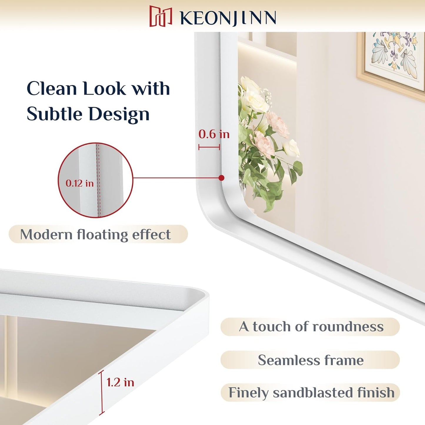 Keonjinn White Framed Mirrors for Bathroom 20 x 30 Inch Rounded Rectangle Bathroom Mirrors for Wall, White Farmhouse Mirror for Home Decor, HD Tempered Glass, Seamless Metal Frame(Horizontal/Vertical)