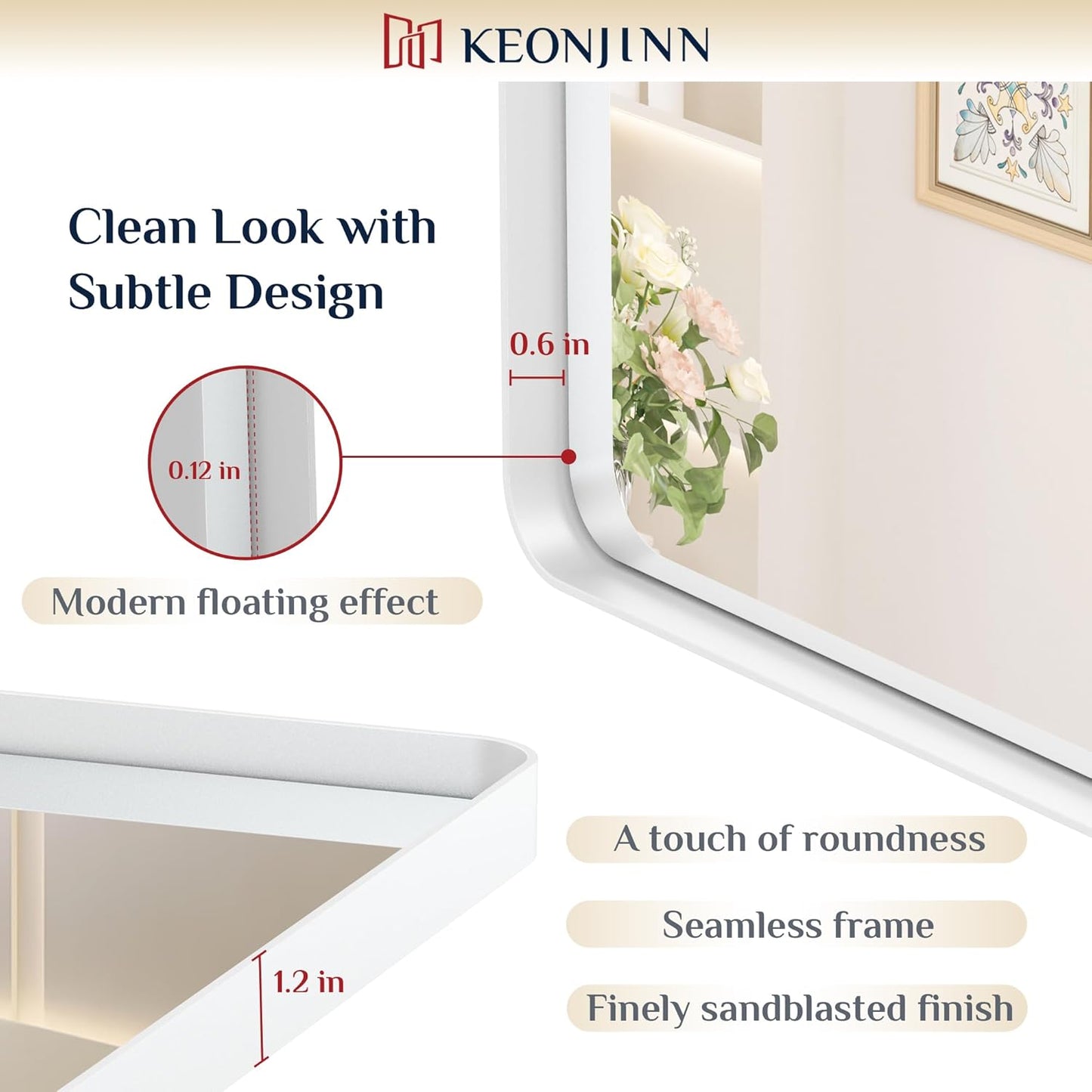 Keonjinn White Bathroom Mirrors for Over Sink, 30 x 36 Inch Metal Framed Bathroom Mirror for Wall, Rounded Rectangle Matte White Mirror with HD Tempered Glass, Hangs Horizontally or Vertically