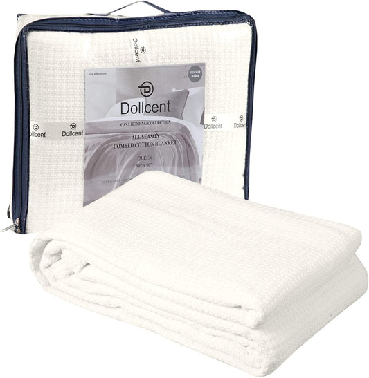 DOLLCENT 100% Cotton Twin Size Blanket for Bed, Premium Soft Combed Lightweight Blankets, Washed Breathable Cozy Bed Throw Blanket, Ivory Twin Cotton Blankets for All Season: Ivory (66"x90")