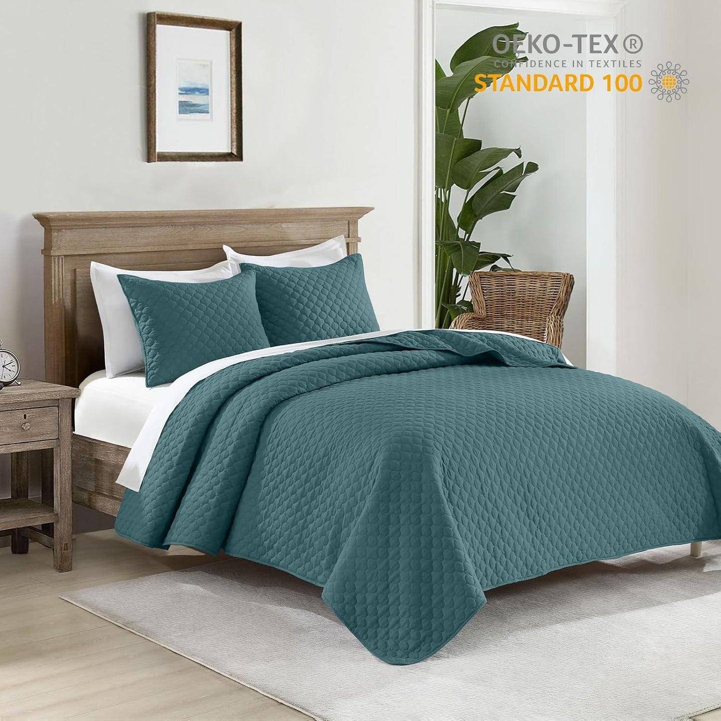 HORIMOTE HOME Quilt Twin Size Teal Blue, Lightweight Quilt for Summer Ultra-Soft Microfiber Modern Style Quilted Clouds Pattern Bedspread Quit Set 2 Pieces (1 Quilt and 1 Pillow Sham)