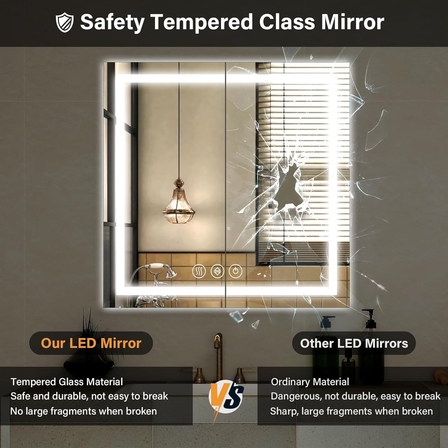 36x36 Inch Smart LED Bathroom Mirror - Anti-Fog Vanity Mirror with Touch Sensor, 3 Color Lighting & Dimmable Memory Function, Lighted Mirror for Over The Sink, Modern Bathroom Wall Mirror