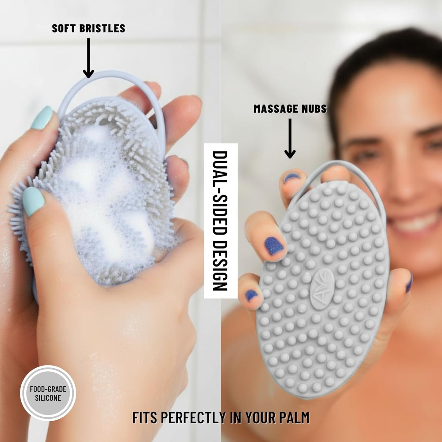 Silicone Body Scrubber for Shower - Gentle Exfoliating Back Scrubber with Soft Bristles - Avilana Premium Dual Sided Bath Brush Massage - Loofah Alternative for Sensitive Skin - Gift Women Men