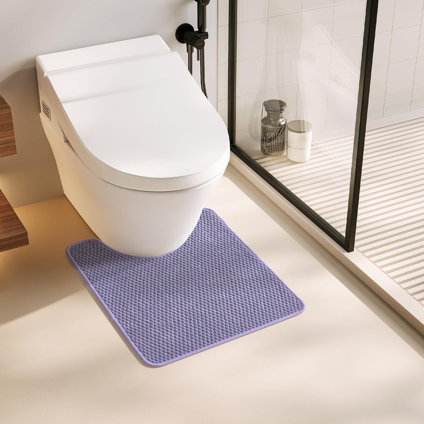 Toilet Rug, Thin Toilet Rugs U Shaped Washable Non Slip Absorbent Quick Dry Low Pile Toilet Mat, Lavender 20"x24" U Shape