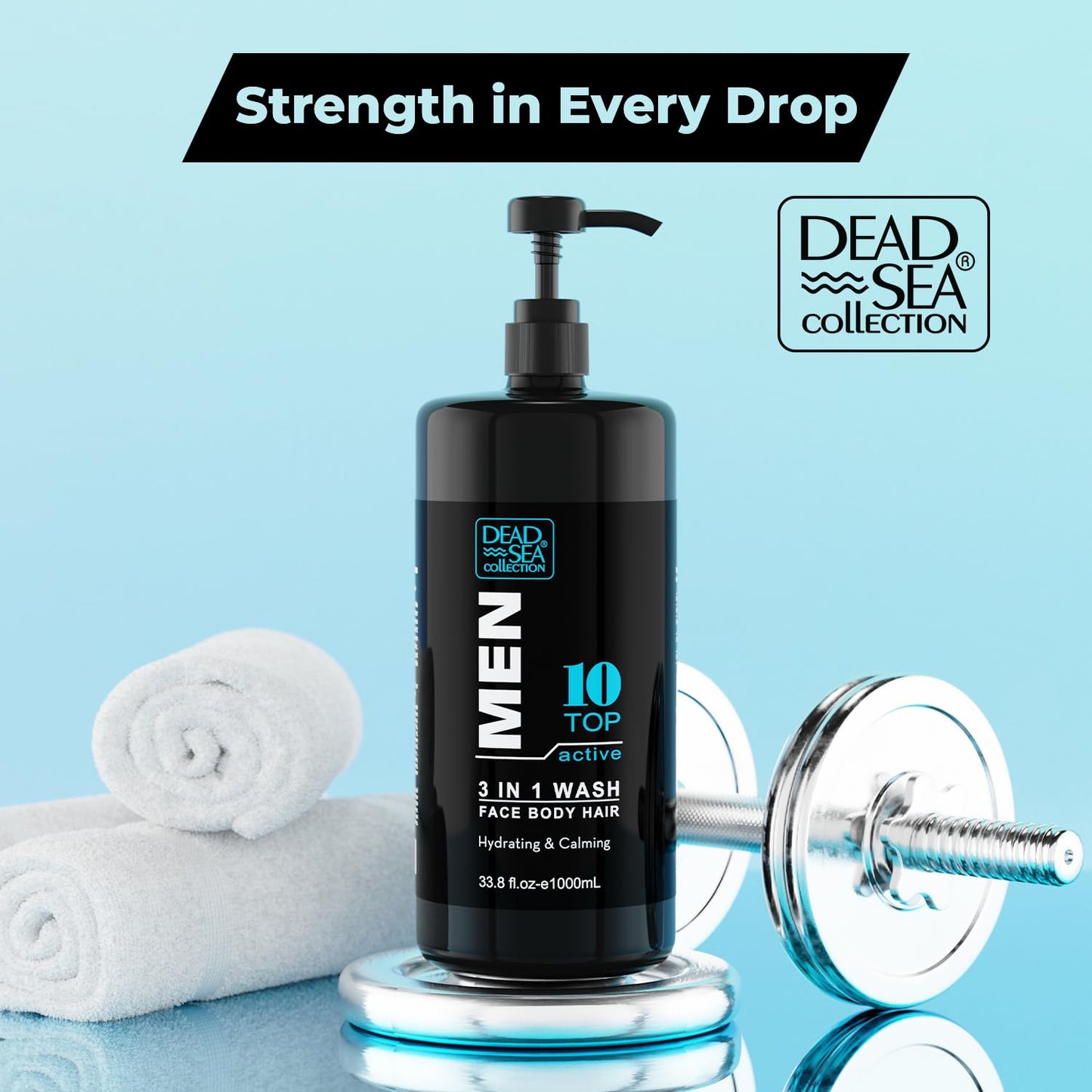 Dead Sea Collection TOP 10 ACTIVE Mens Body Wash 3 in 1 – Sandalwood Body Wash for Men – Shower Gel – Shampoo – Shower Soap for Face and Hair – Pack of 2 Bottles (33.8 Fl. Oz. Each)