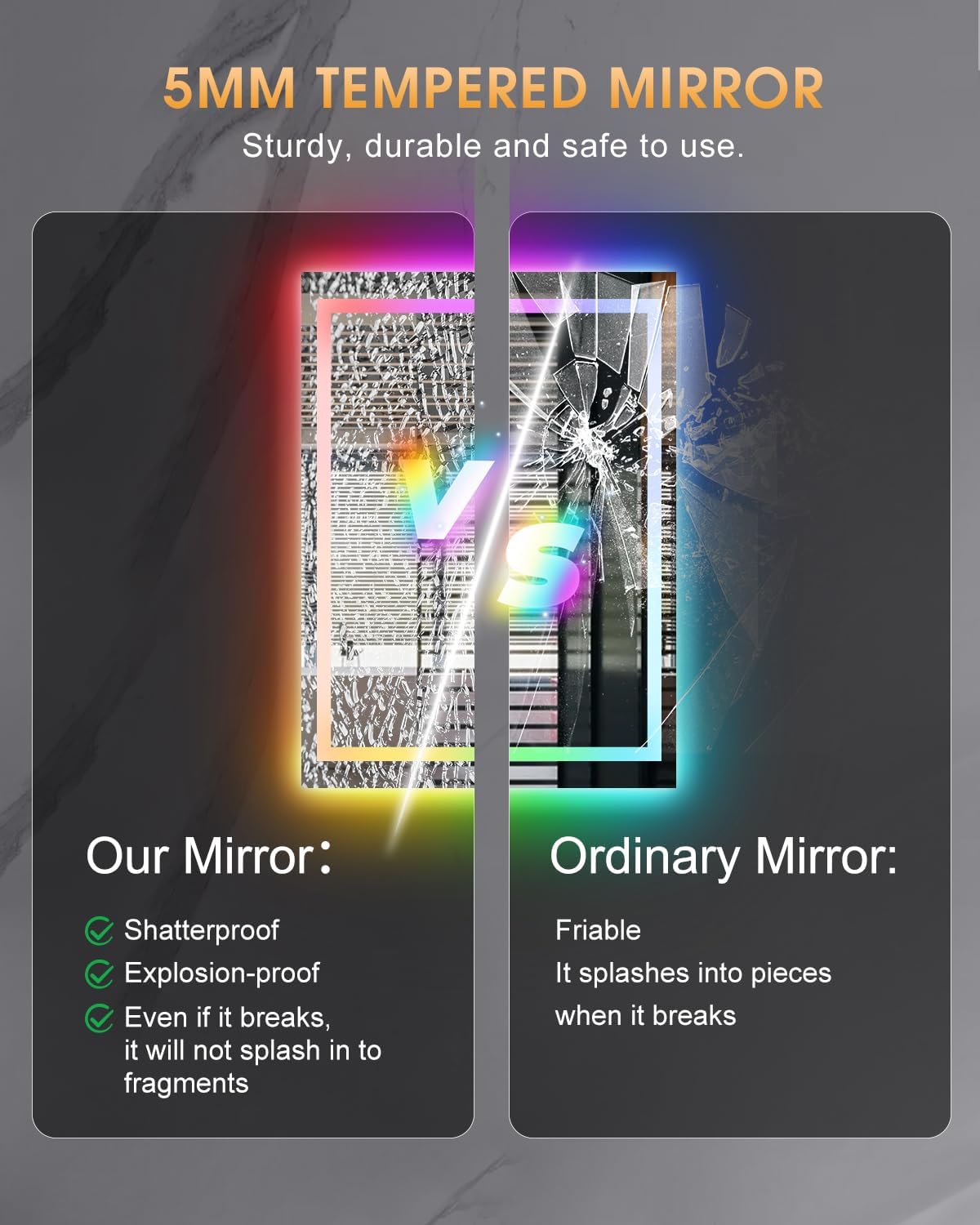 oneup 24x36'' RGB LED Bathroom Mirror with Lights,RGB Color Changing Bathroom Mirror,Lighted Vanity Mirrors for Wall,Dimmable,Anti-Fog,IP54 Waterproof (Horizontal/Vertical)