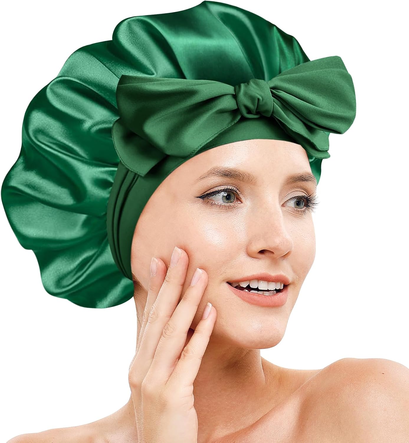 Silk Bonnet for Sleeping Women, Adjustable Soft Satin Lined Bonnet with Tie Band, Double Layer Sleep Night Cap