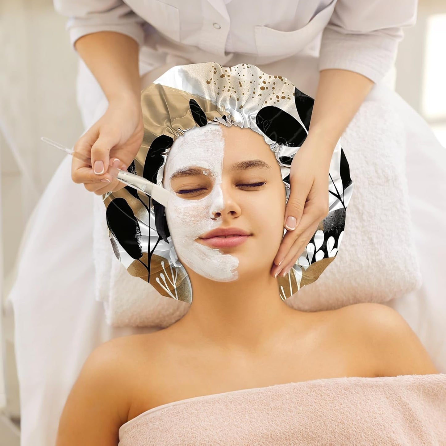 2 PCS Bonnets for Women Girls Satin Hair Bonnet Silk Adjustable Elastic Double Layer Hair Wrap Sleep Cap Comfort Cute-Cowhide Leaf