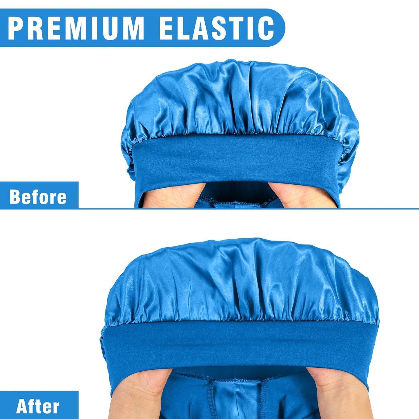 2Pcs Bonnets for Black Women Braid Bonnet, Large Long Satin Bonnet for Braids, Silk Bonnet with Stretchy Tie Band Sleep Cap Hair (2Pcs-Black&Blue)