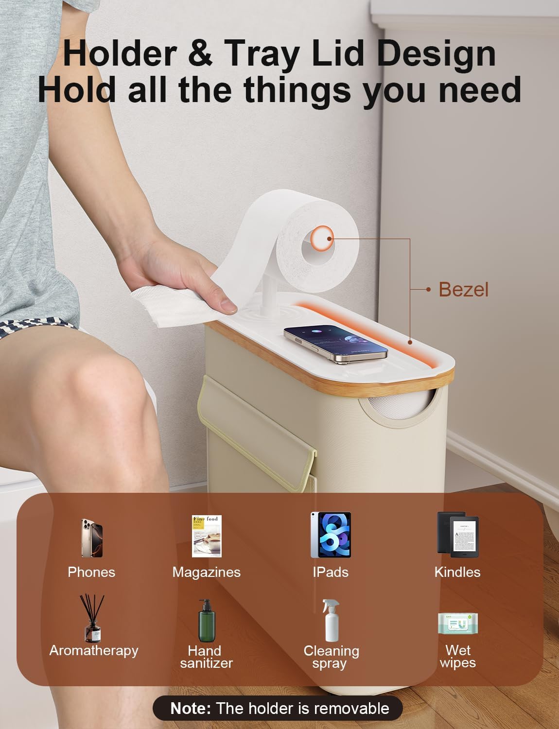 Toilet Paper Storage Basket Holder Holds 9-12 +1 Rolls Elegant Multi-Functional Bathroom Toilet Paper Holder Stand Storage Organizer Waterproof with Tray Hold Phone Wet Wipes Beige