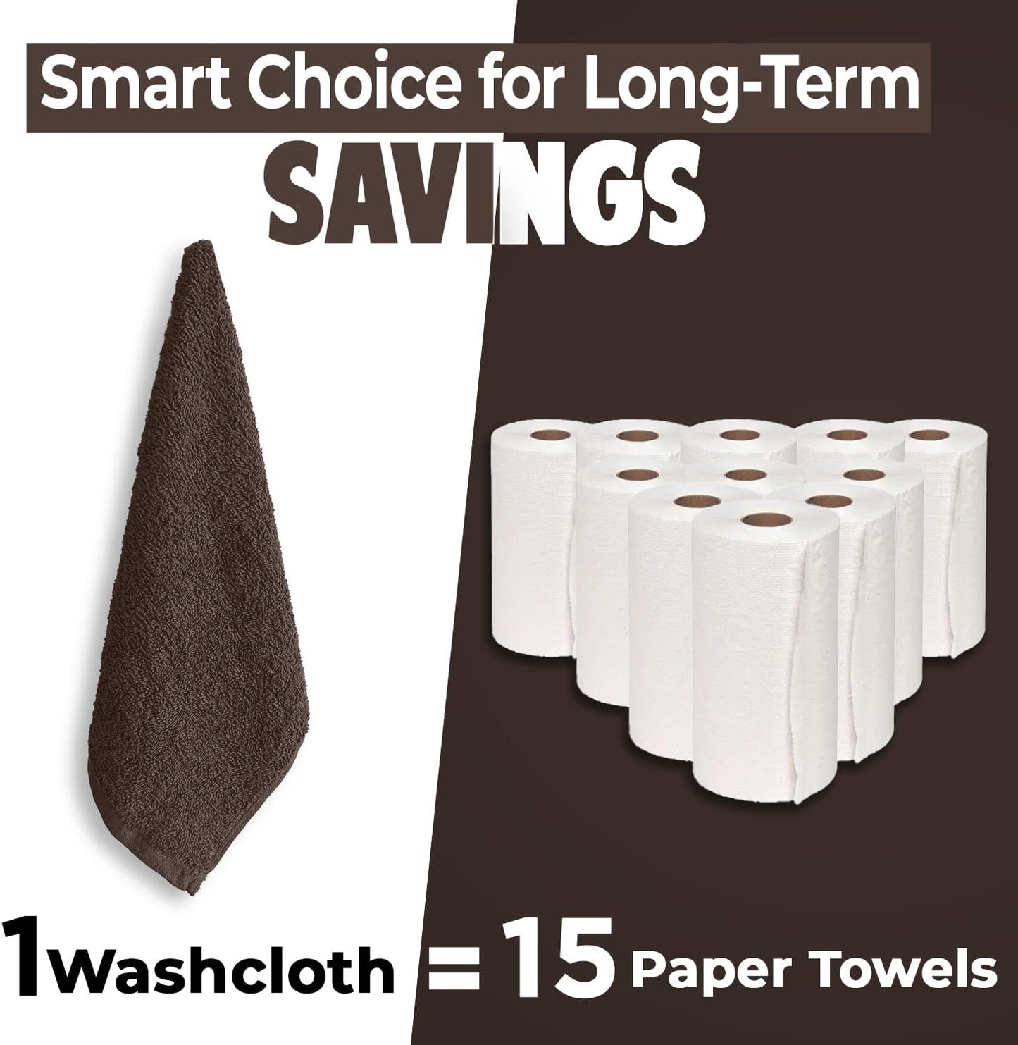 DAN RIVER 100% Cotton Wash Cloths 24 Pack [12x12] Soft & Absorbent Soft washcloths, Gym, Hotels & Spa Perfect for Everyday Use Fingertip Towels, Brown