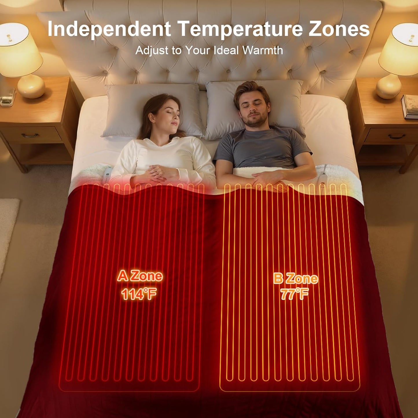 Queen Size Electric Blanket for Bed - 84" x 90" Dual Control Heated Blanket with 10 Hrs Auto Off, 5 Heating Levels, Over-Heat Protection, Washable Flannel Sherpa Heating Blankets, Red
