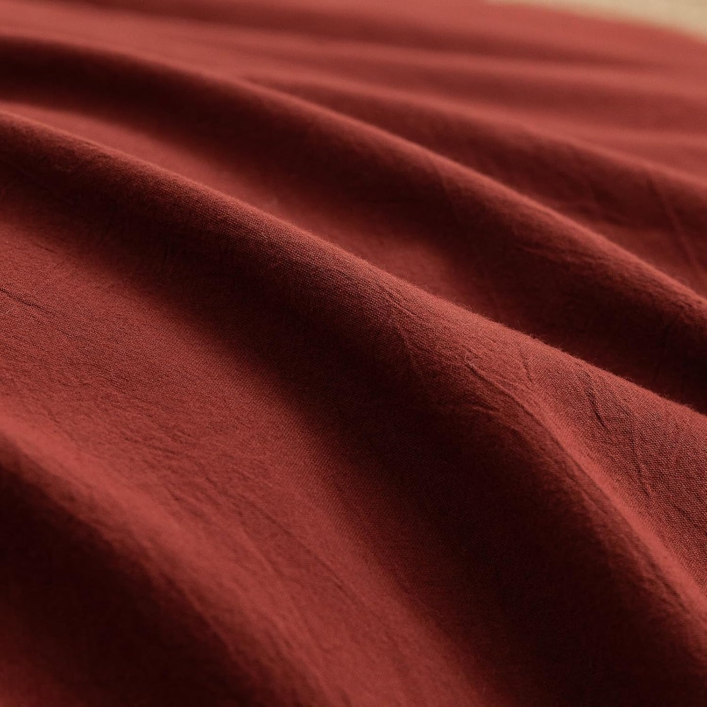 BESTOUCH Duvet Cover Set 100% Washed Cotton Linen Feel Super Soft Comfortable Chic Lightweight 3 PCs Home Bedding Set Solid Fired Brick Red Oversized Full