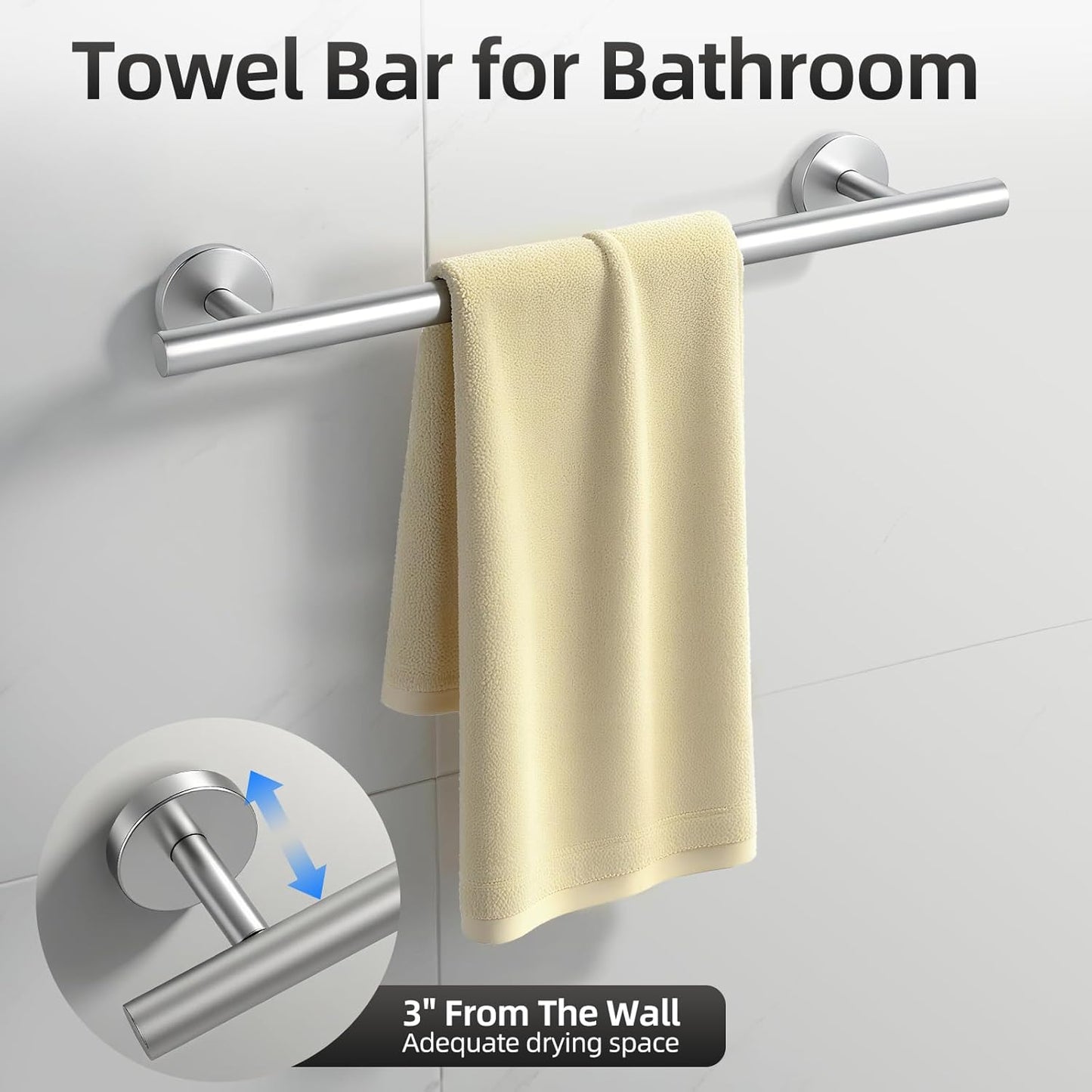 Brushed Nickel Towel Bar Set 10 Pieces, SUS304 Stainless Steel Bathroom Hardware Set, Bathroom Towel Holder Set Wall Mounted-16 Inch Towel Bar, Toilet Paper Holder, Towel Hook, Towel Ring