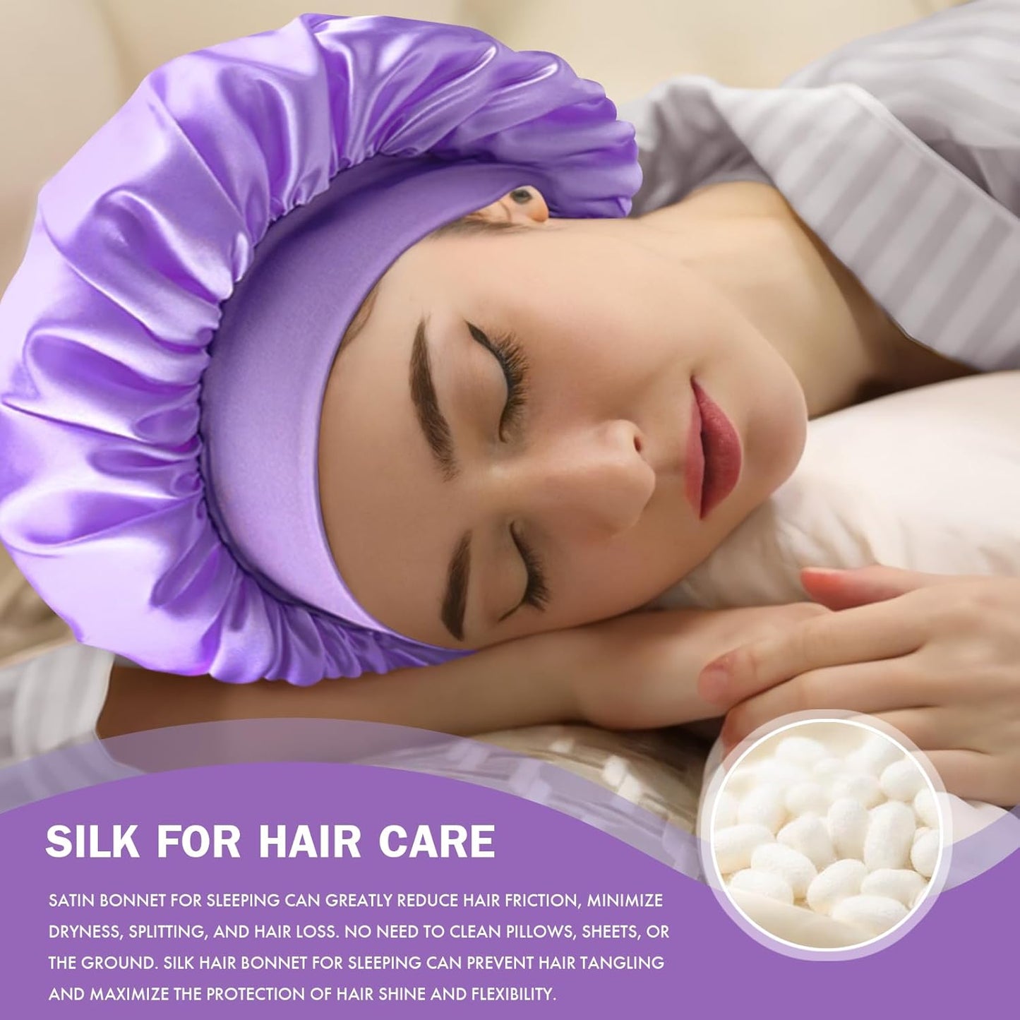Satin Silk Bonnet for Sleeping, Double Layer Silk Sleep Cap for Men & Women, Soft Satin Lined Bonnet for Curly Hair