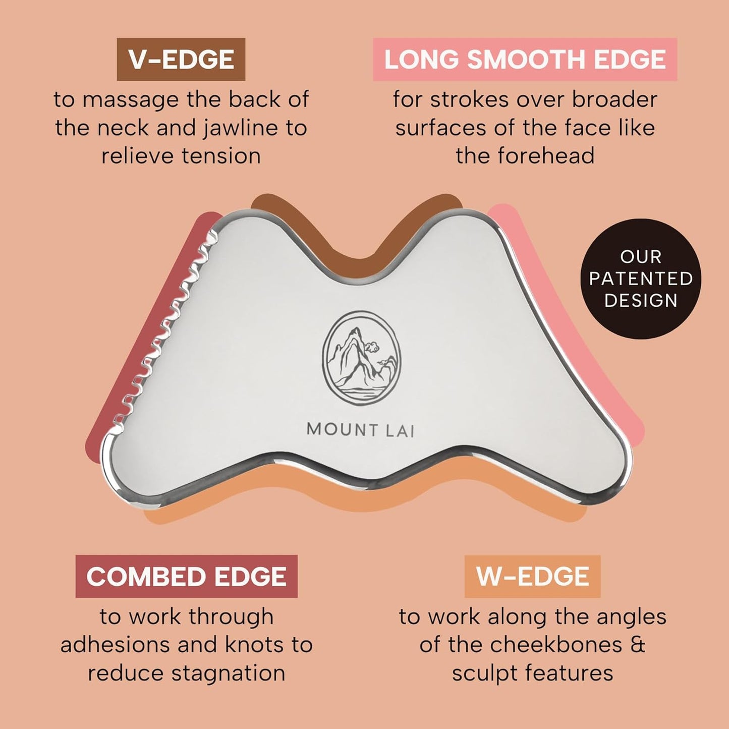 Mount Lai The Vitality Qi Stainless Steel Gua Sha Contour Tool - Face & Body Guasha Tools for Self-Care, Sculpting, Puffiness Relief & Muscle Tension Massage
