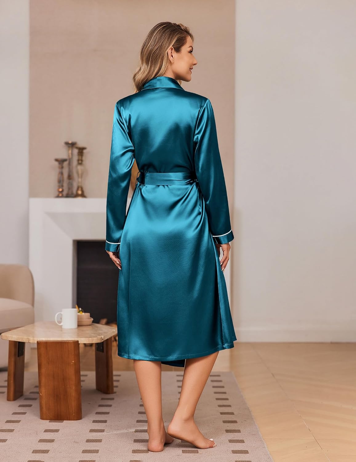 Ekouaer Silk Robes for Women Shawl Collar Satin Bathrobe Long Bride Wedding Party Robe Lightweight Sexy Sleepwear S-XXL