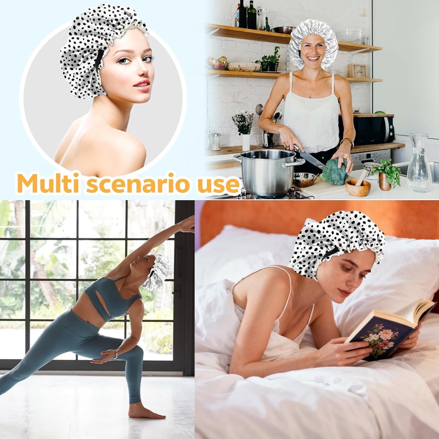 2 PCS Bonnets for Women Girls Satin Hair Bonnet Silk Adjustable Elastic Double Layer Hair Wrap Sleep Cap Comfort Cute-Leopard Spots