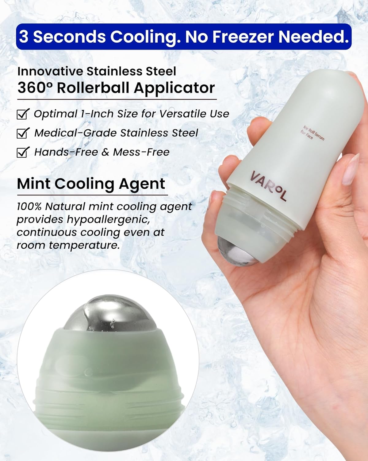 Ice Roll Serum for Face, Puffy Eyes, Under Eye Bags - Panthenol & Tannin for Hydrating, Pore Minimizing, Cooling Ice Roller for Puffiness, Redness, Dark Circles - Korean Skin Care, 1.69 Fl Oz