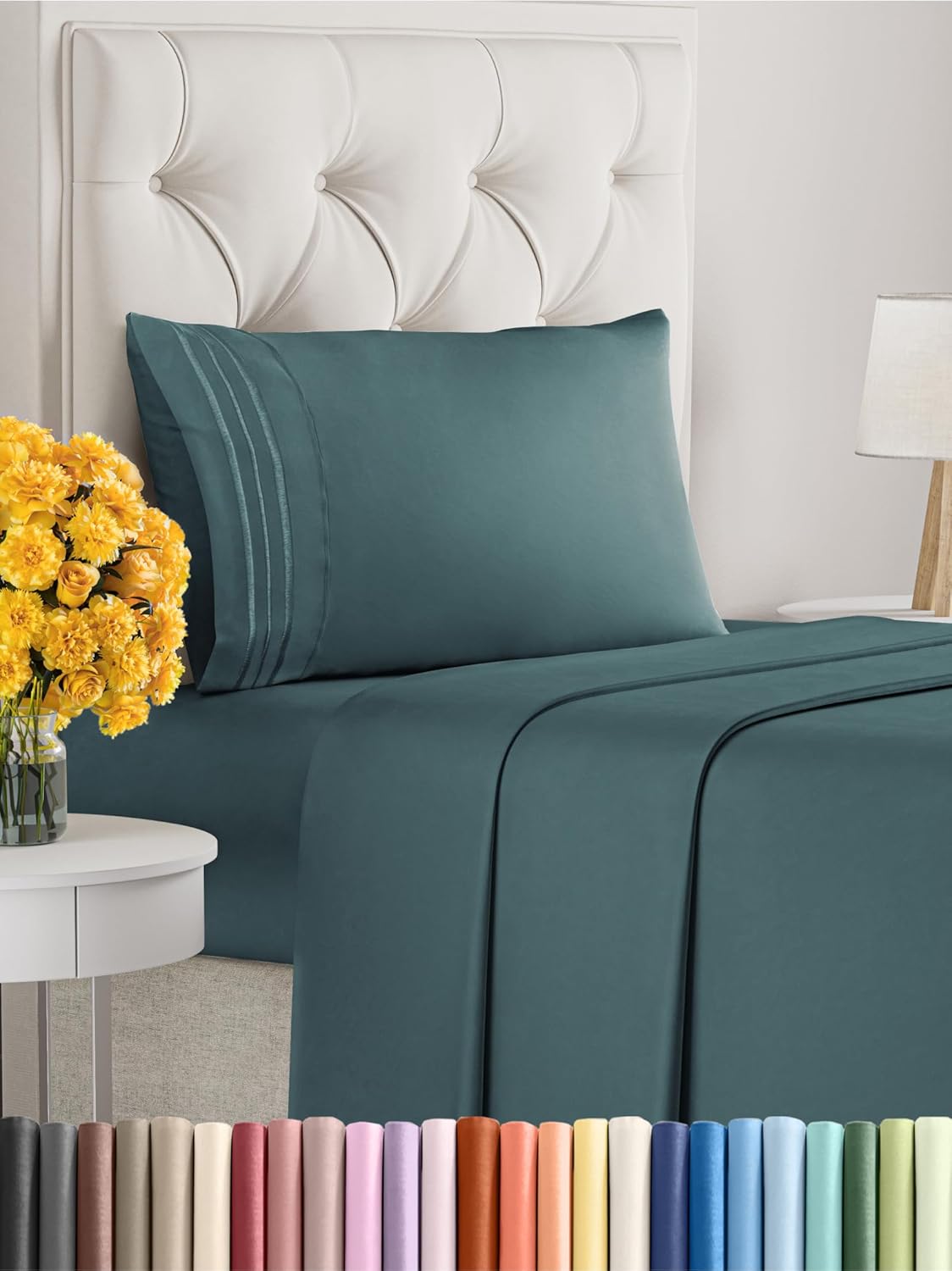 Twin XL Size 3-Piece Sheet Set - Extra Soft, Breathable & Cooling - Hotel Luxury Durable Bed Sheets - Deep Pockets, Easy-Fit & Wrinkle-Free - Deep Teal Oeko-Tex