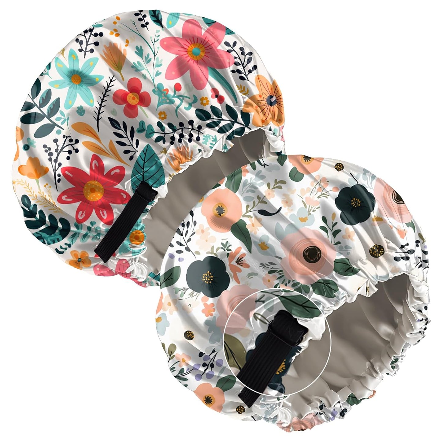 2 PCS Bonnets for Women Girls Satin Hair Bonnet Silk Adjustable Elastic Double Layer Hair Wrap Sleep Cap Comfort Cute-Flower