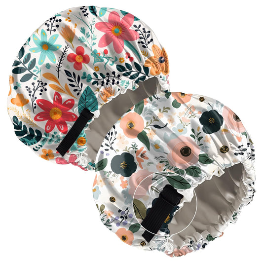 2 PCS Bonnets for Women Girls Satin Hair Bonnet Silk Adjustable Elastic Double Layer Hair Wrap Sleep Cap Comfort Cute-Flower