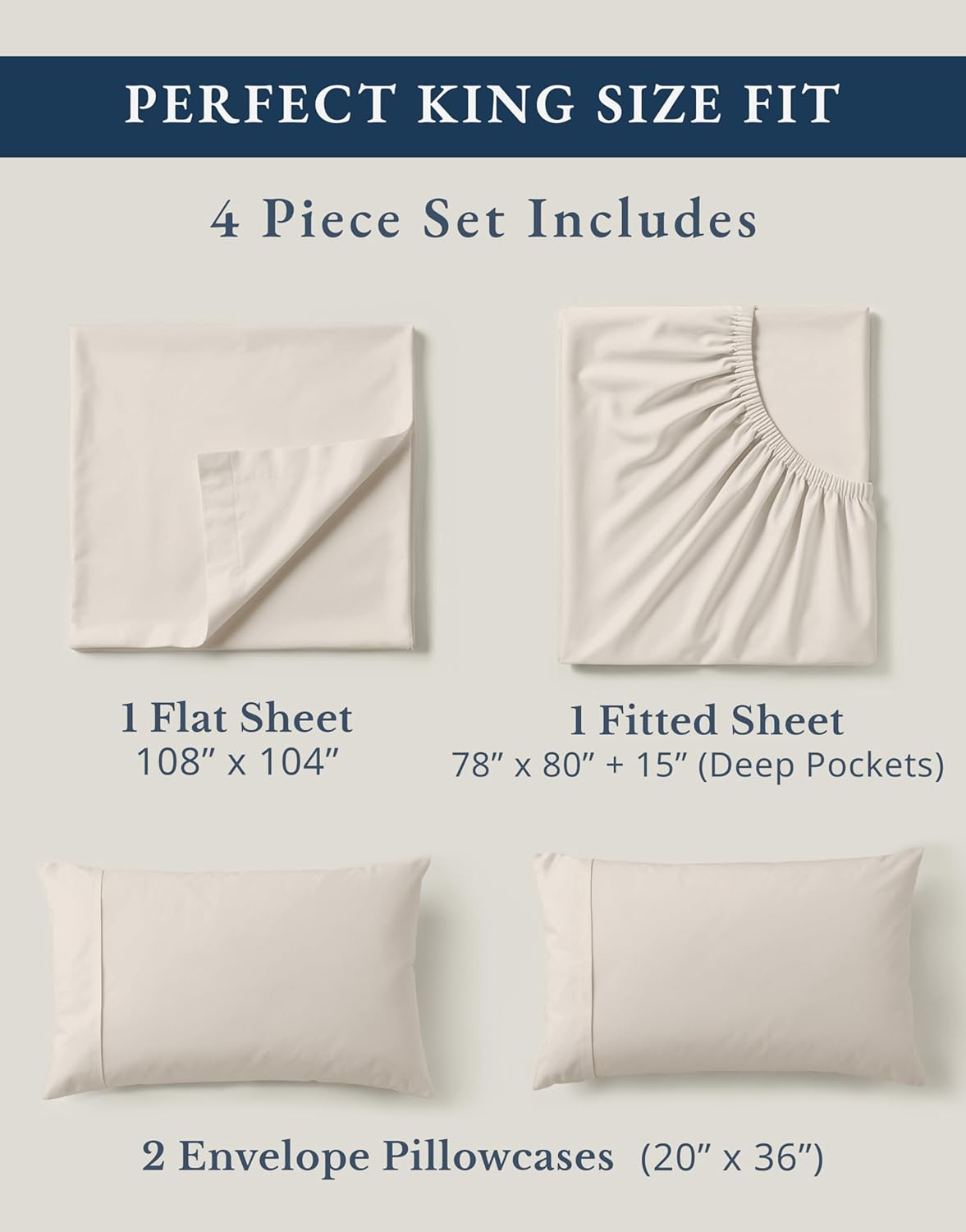 LANE LINEN 100% Organic Cotton King Bed Set, 4-Piece Cotton Bed Sheets, Crisp Percale Weave, Ultra Soft Bedding Sets & Collections, 15" King Size Sheets Deep Pocket Set - Glacier Grey