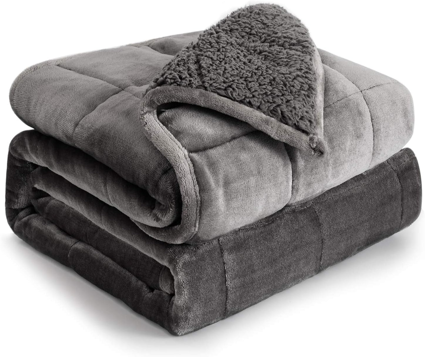Cottonblue Sherpa Fleece Weighted Blanket 15 lbs for Adult, Flannel Cozy Plush Bed Blankets, Fuzzy Sherpa Weighted Blankets Full Size, Minky Soft Blanket for Sofa Bed, 48 x 72 inches, Grey