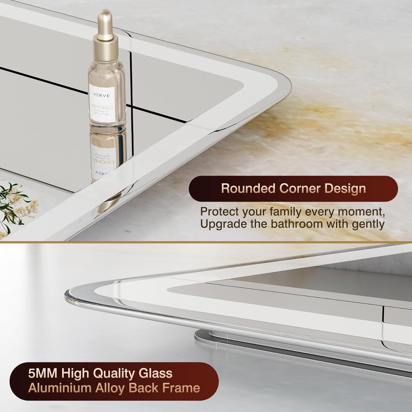 LED Bathroom Mirror 36"x 36" with Front and Backlight, Stepless Dimmable Wall Mirrors with Anti-Fog, 3 Colors, Smart Bathroom Vanity Mirror