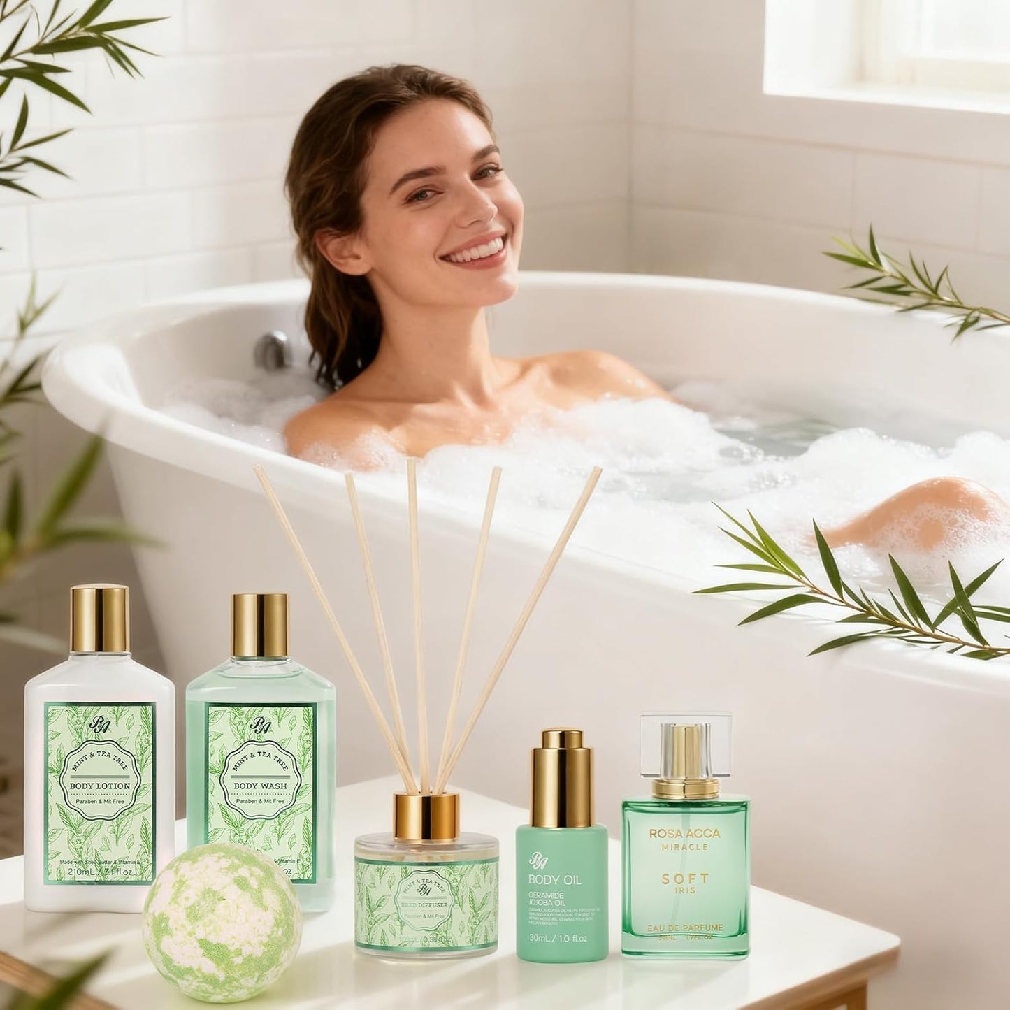 35 Pcs Christmas Gifts for Women, Tea Tree Spa Gift Basket, Face Skin Care Set, Bath & Body Gift Set, Self-Care Relaxation Gift, Diffuser, Serum, Bath Bomb, Birthday, Mother's Day, Valentines, Wife